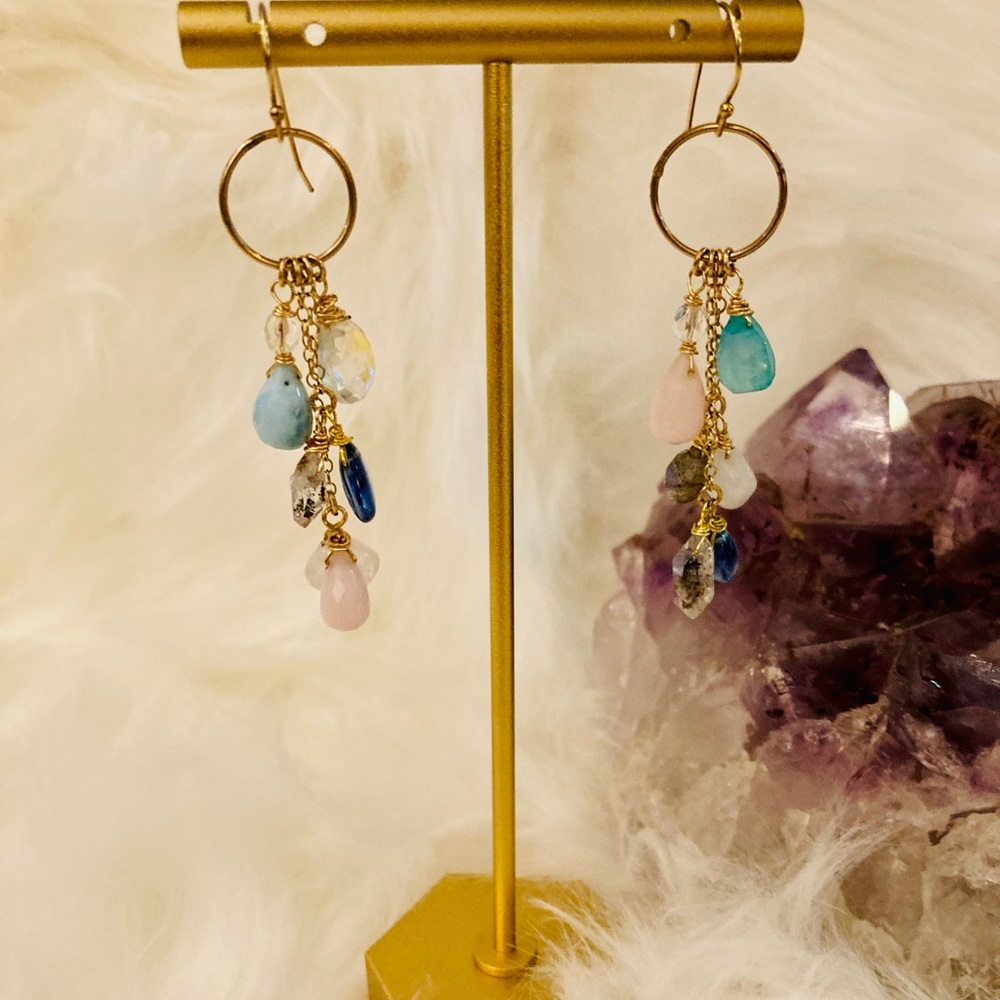 Multiple Gemstone Dangle Earrings - image 2